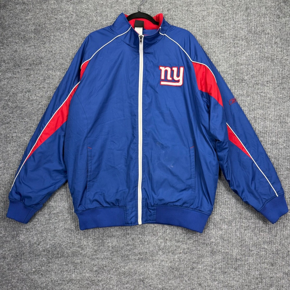 Reebok NFL New York Giants Windbreaker Jacket Mens XL Blue Full Zip Spellout